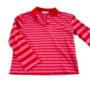 English Factory Red & Pink Striped Long Sleeve Polo Shirt M